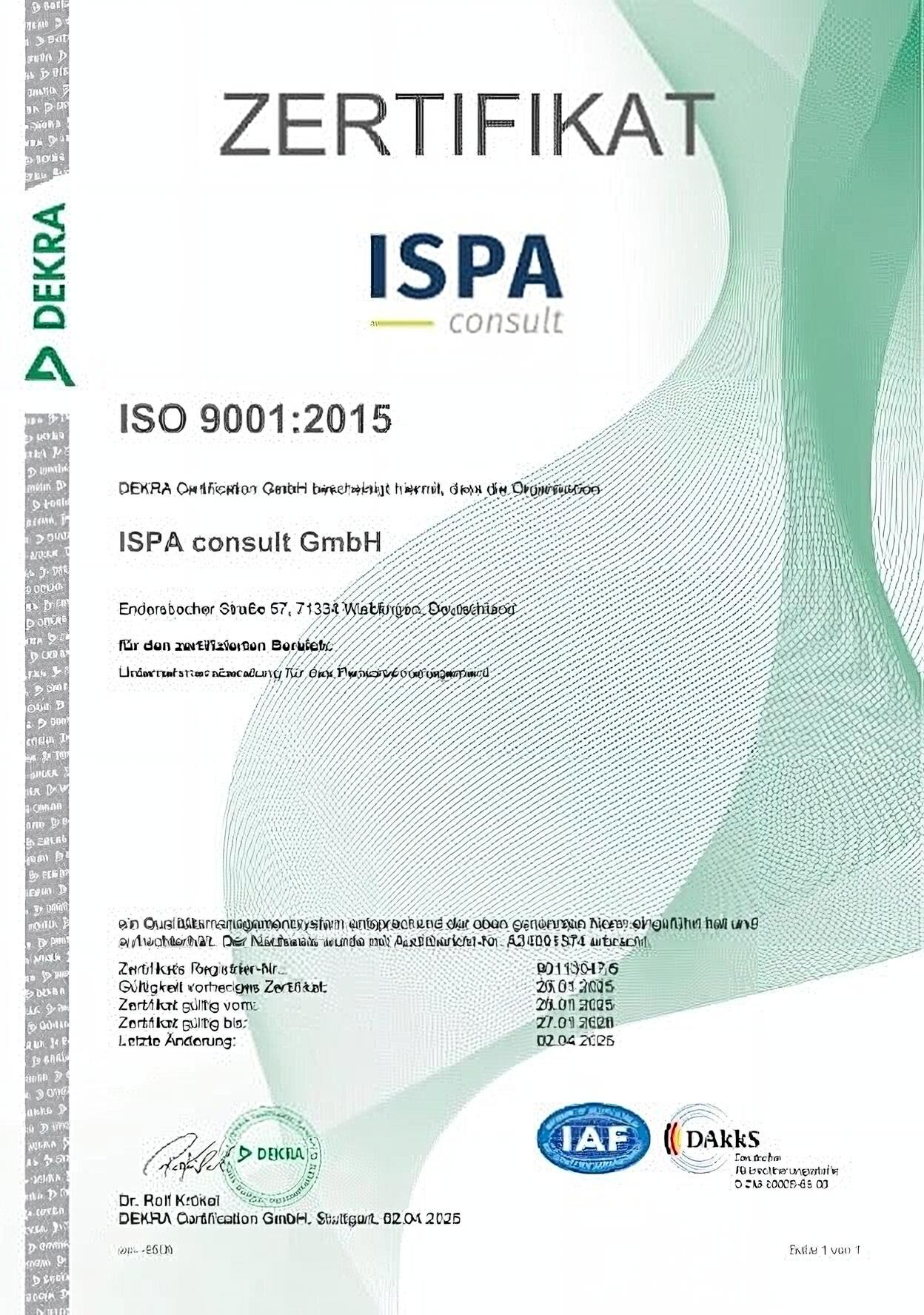 DEKRA Zertifikat ISO 9001